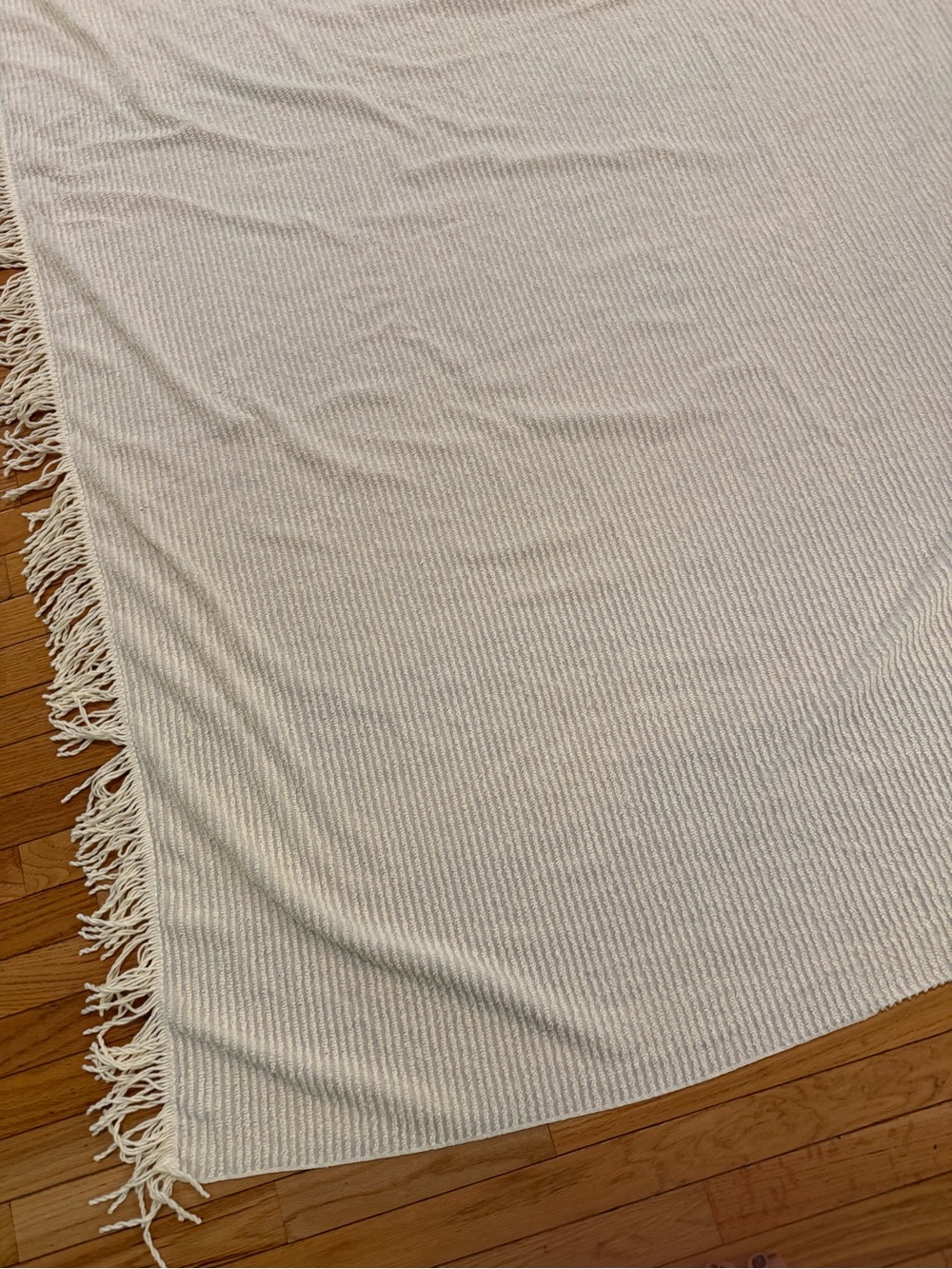 VTG Cotton Cream Textured Ribbed Fringe Bed Coverlet Twin Cottage Shabby Chic - Picture 4 of 10